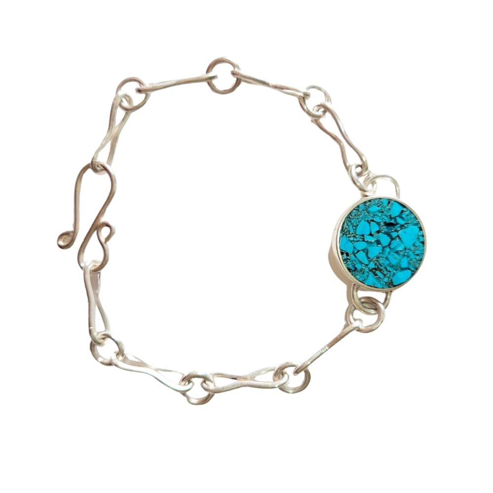 Pulseira em Prata 950 elos alongados com inlay turquesa