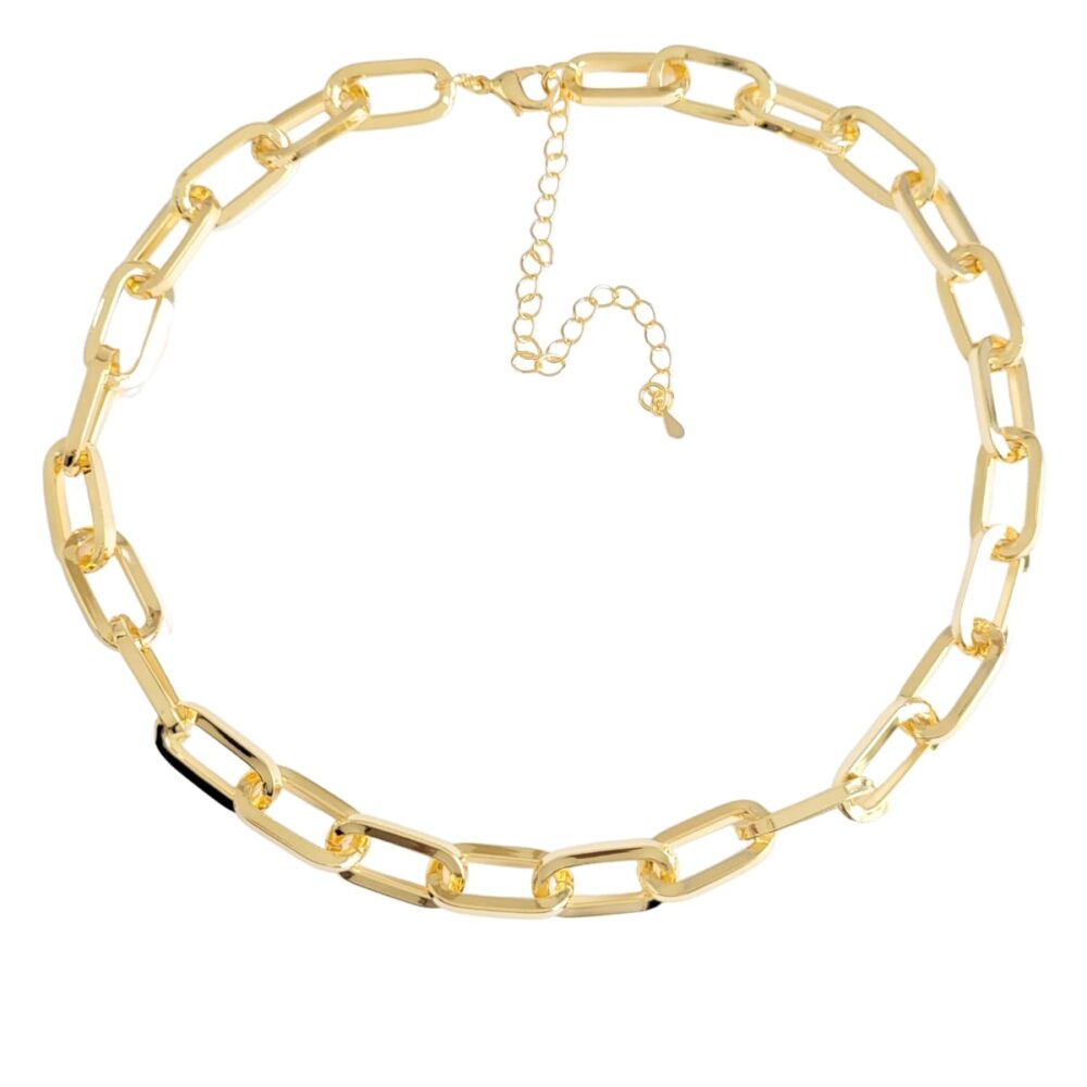 Colar corrente elos retangulares grandes banho ouro 18k