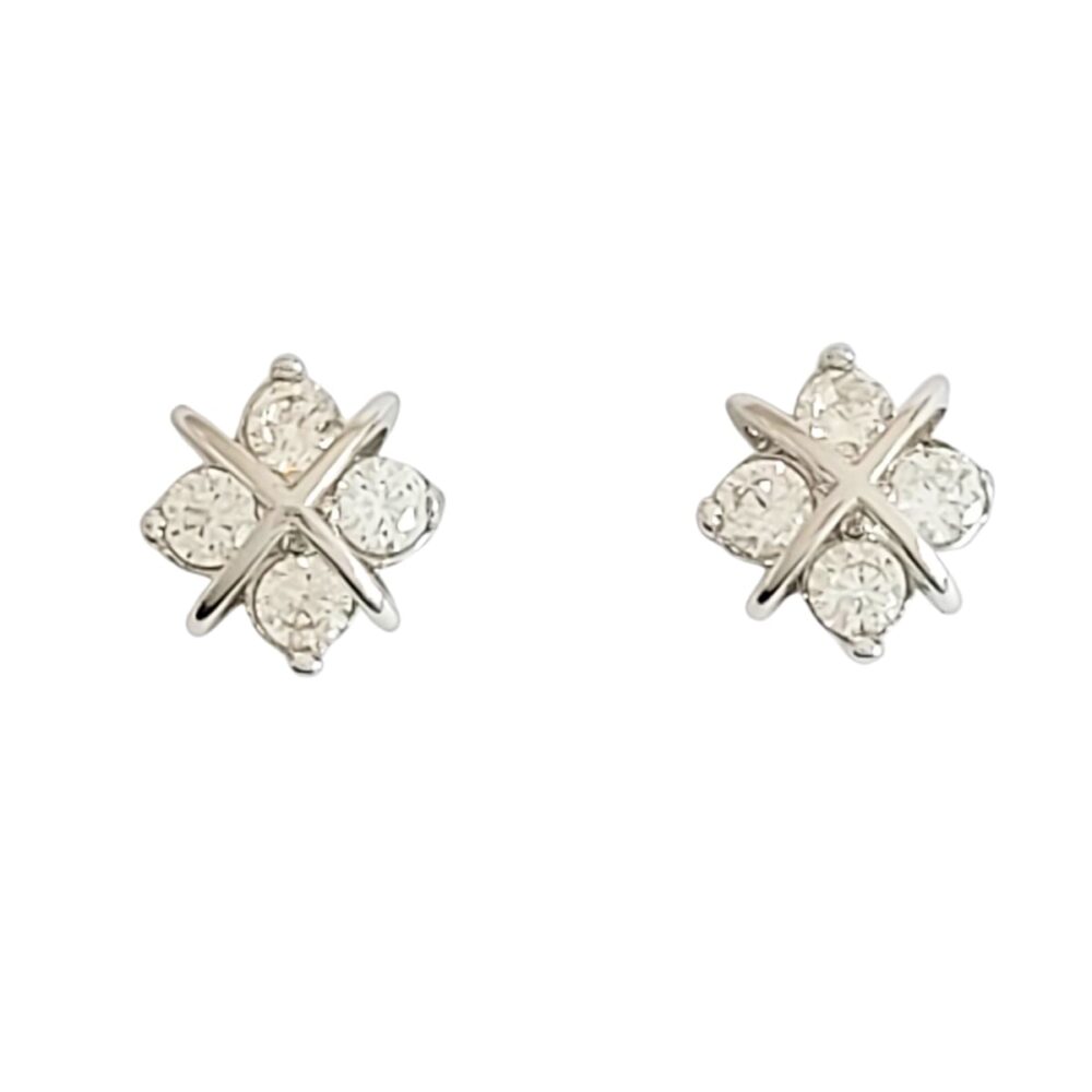 Brinco Quatro Zircônias Cor Cristal Prata 925
