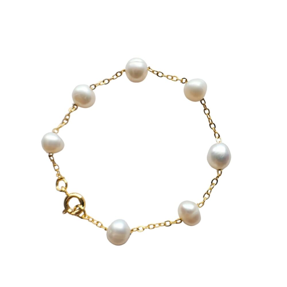 Pulseira   pérolas naturais banho ouro 18k