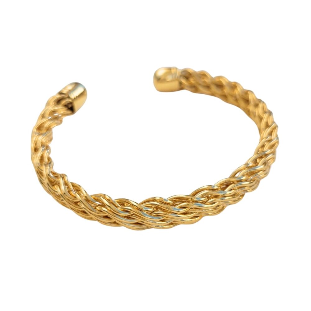 Pulseira bracelete tramado crochê banho ouro 18k