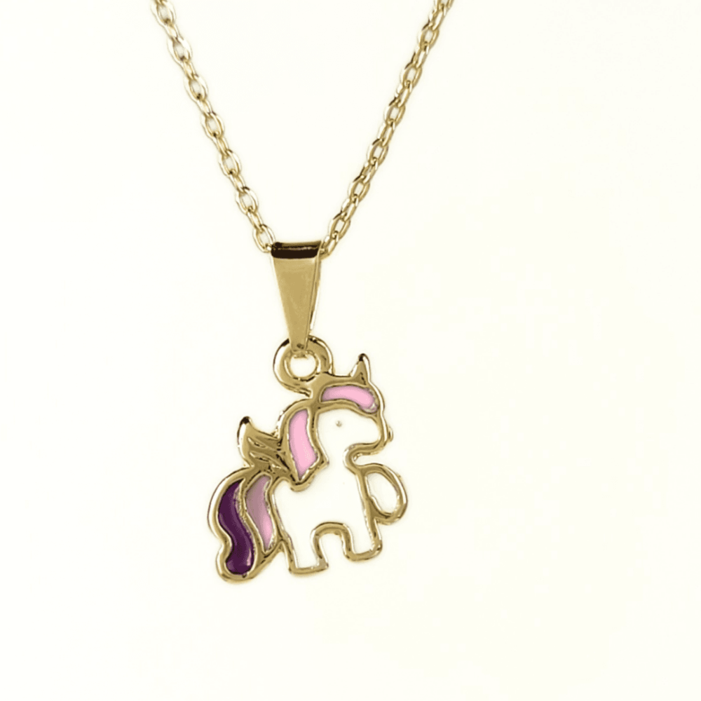 Colar pingente esmaltado unicórnio banho ouro 18k