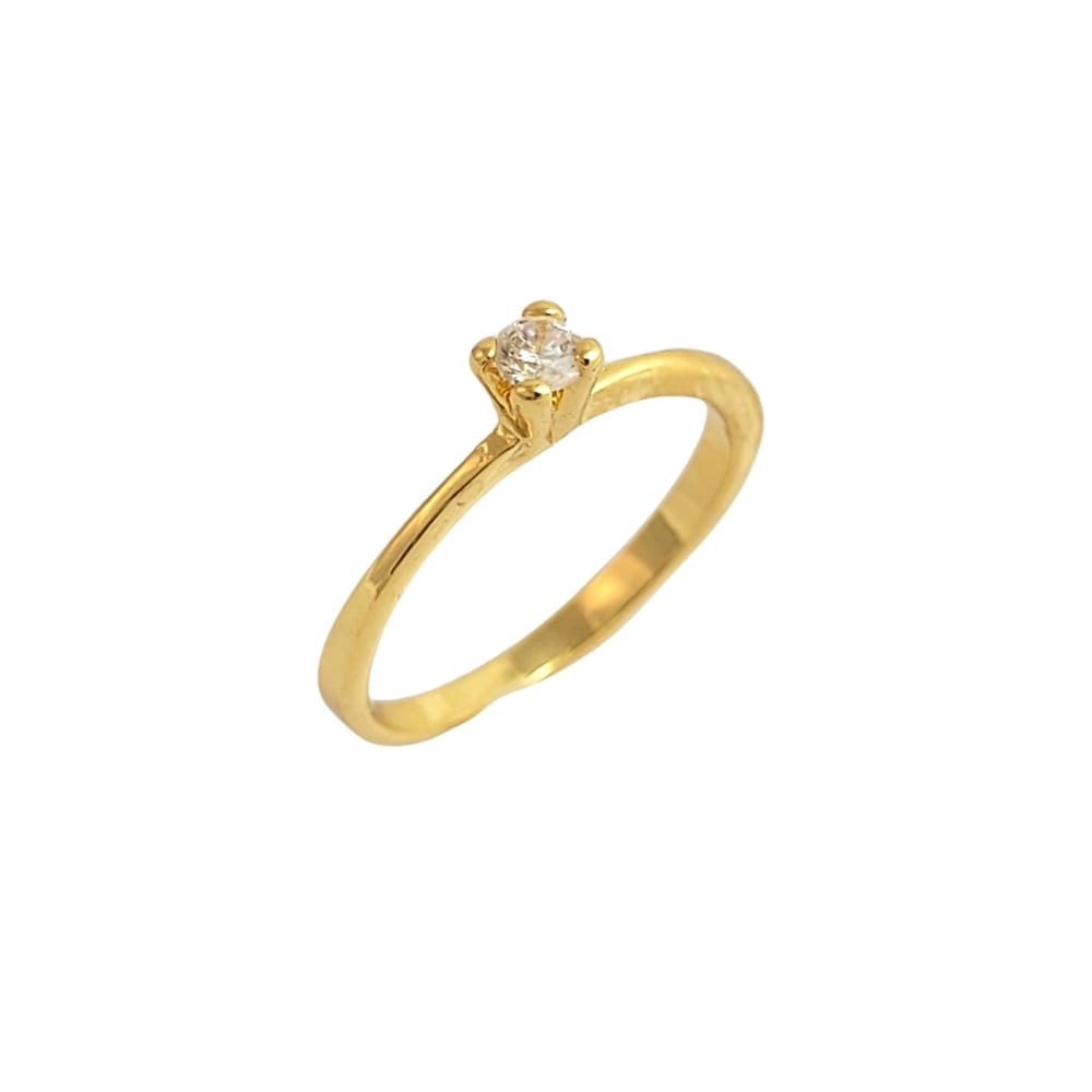 Anel solitário quatro garras zircônia cristal banho ouro 18k