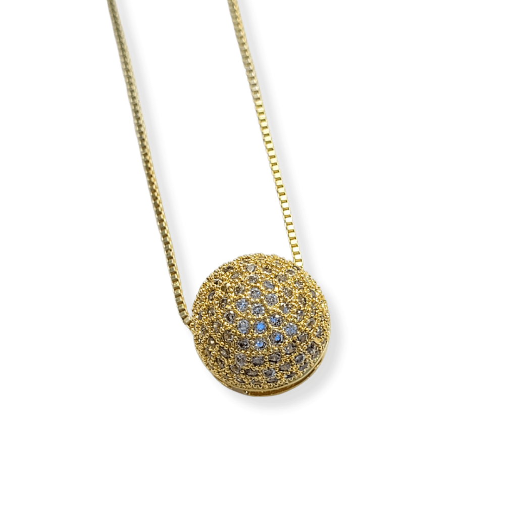 Colar meia esfera cravejada micro zircônias cristal banho ouro 18k