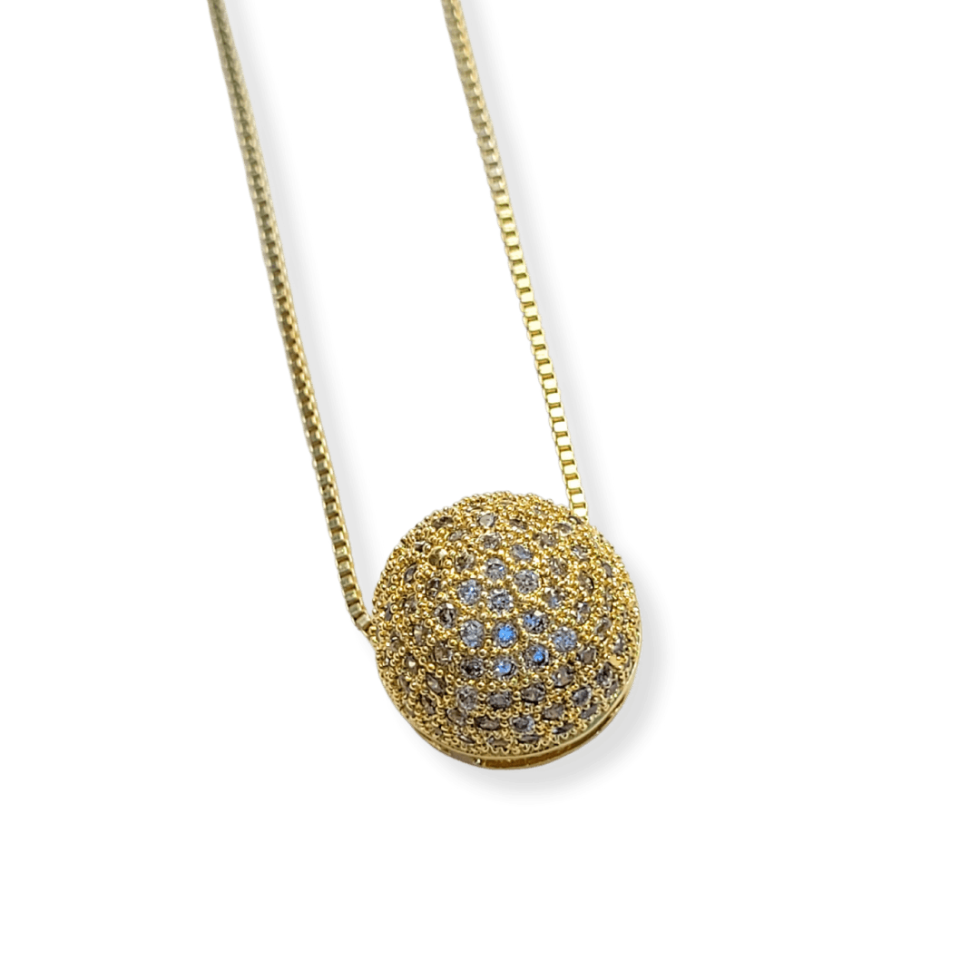 Colar meia esfera cravejada micro zircônias cristal banho ouro 18k