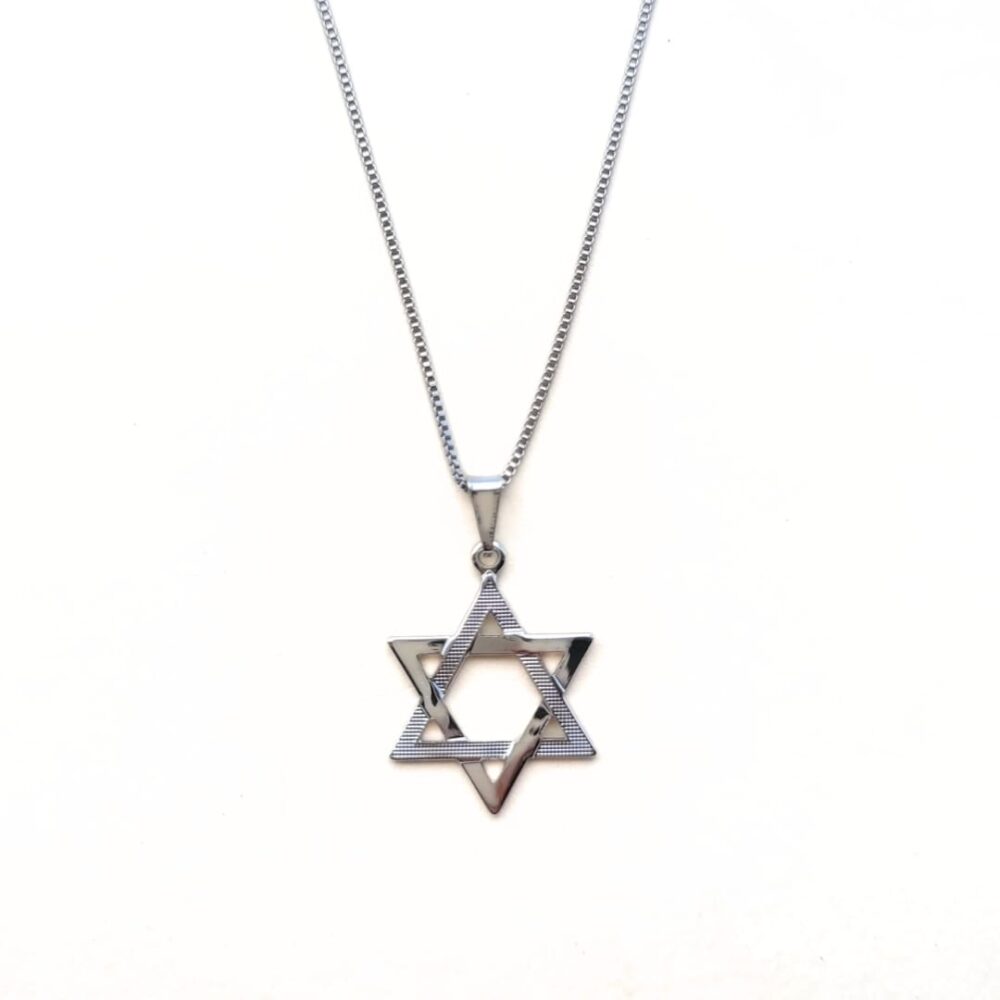 Colar Estrela de Davi banho  ródio