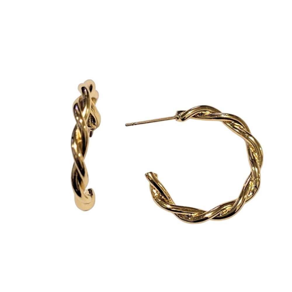 Brinco argola torçade dois fios banho ouro 18k