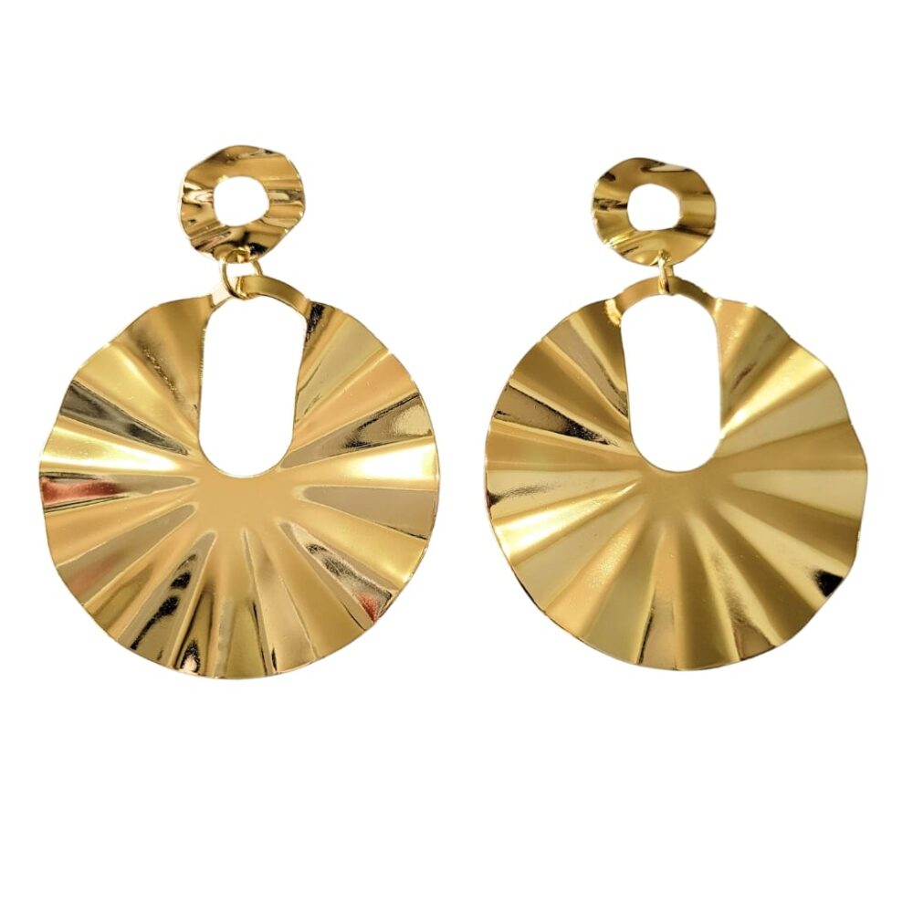 Brinco círculos ondulados banho ouro 18k