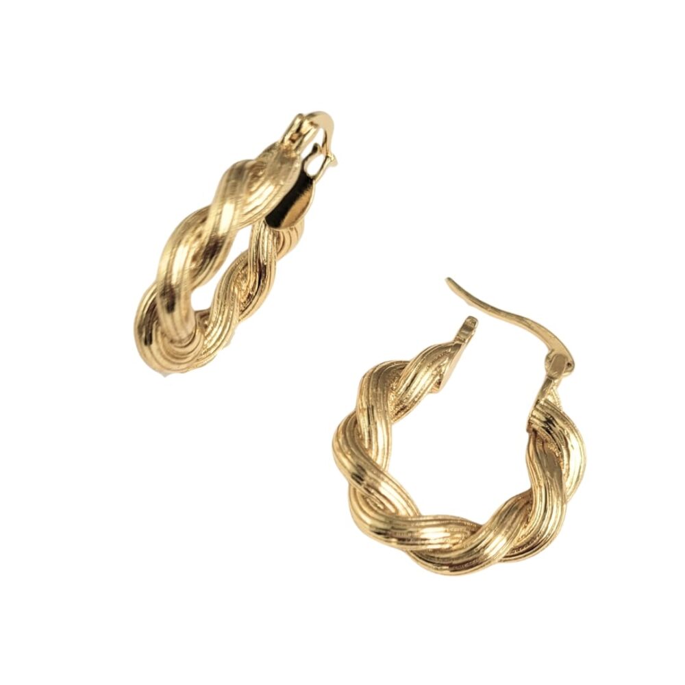 Brinco argola fio torcido fecho click banho ouro 18k