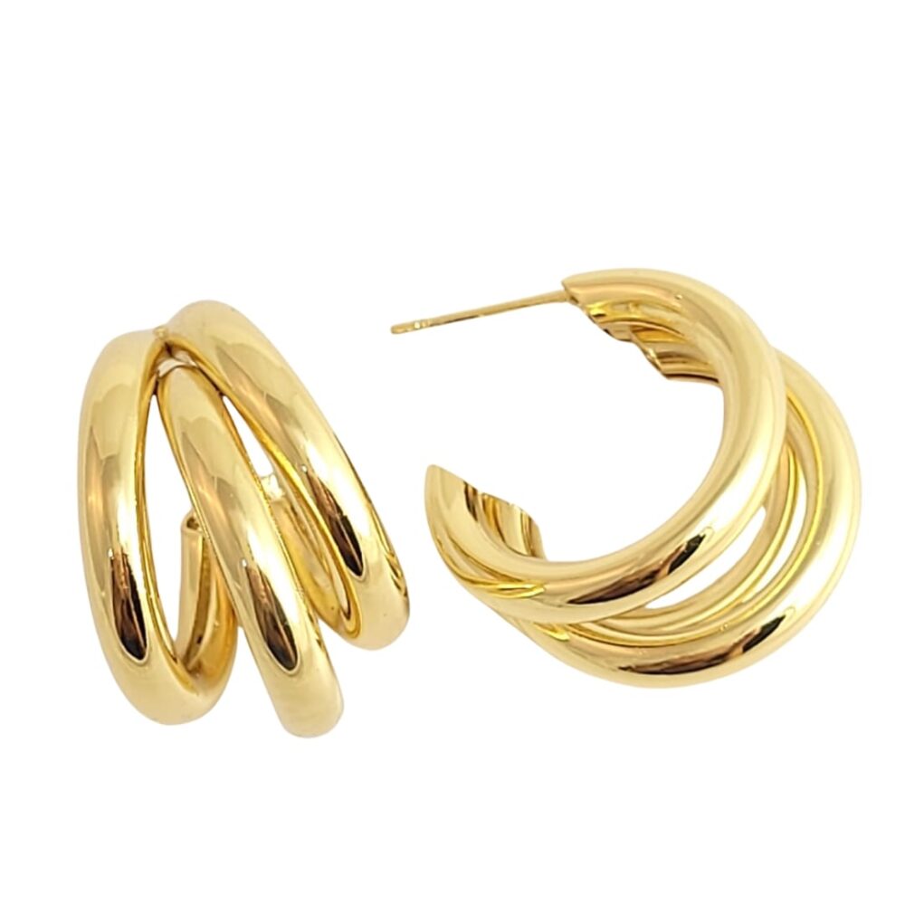 Brinco argola tripla banho ouro 18k