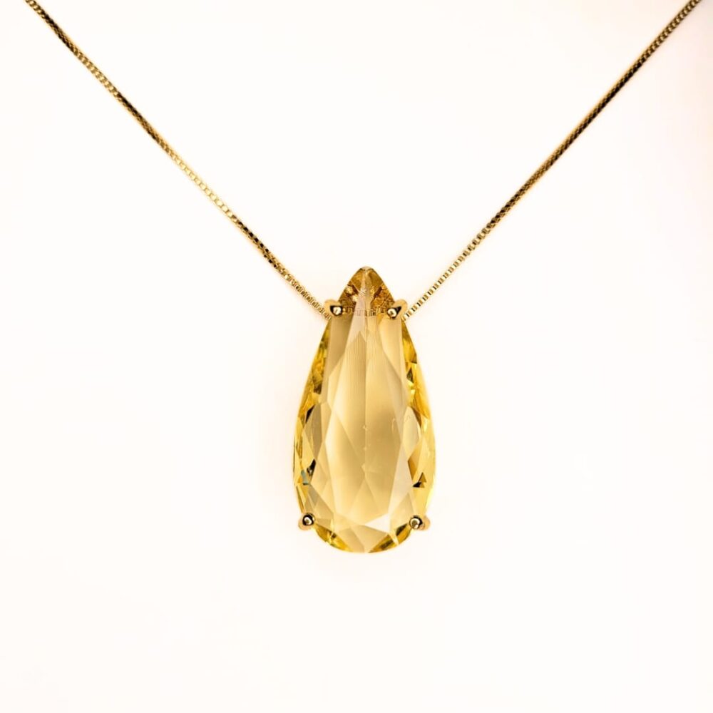 Colar pingente gota cristal citrino G banho ouro 18k