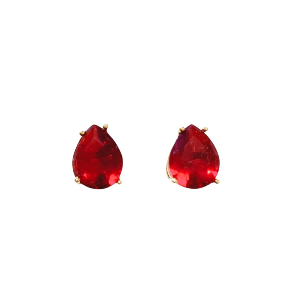 Brinco ponto de luz gota 8x10mm zircônia rubi banho ouro 18k