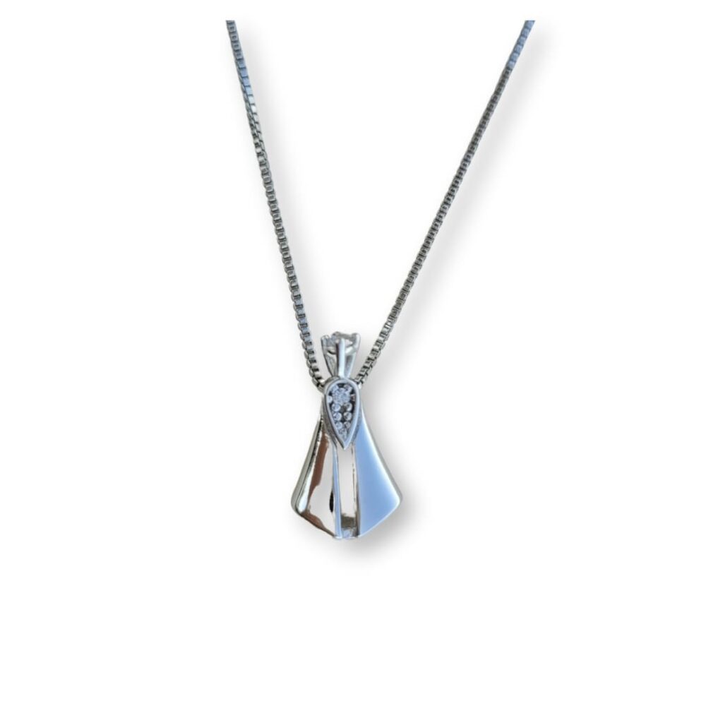 Colar pingente N. Sra. Aparecida manto metal rosto e coroa zircônias cristal banho ródio