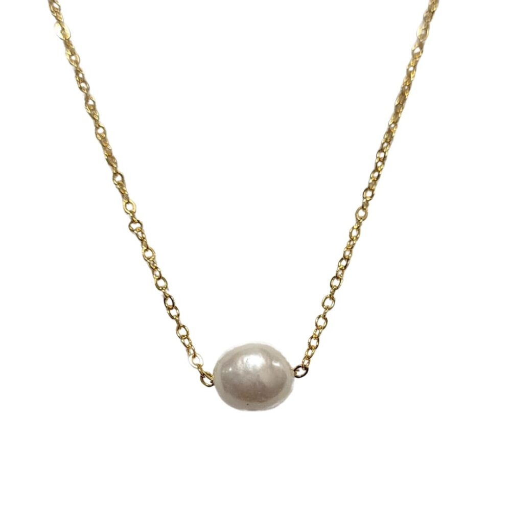 Colar solitário pérola natural banho ouro 18k