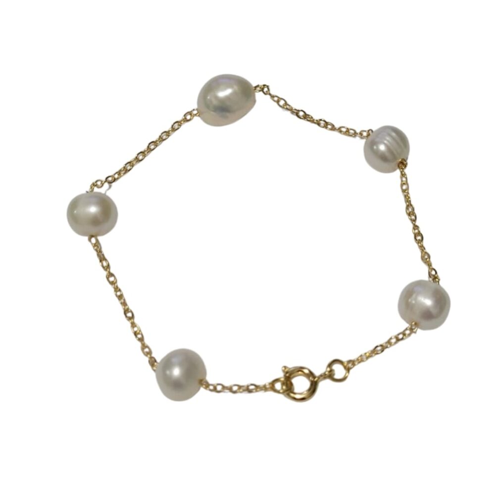 Pulseira pérolas naturais banho ouro 18k