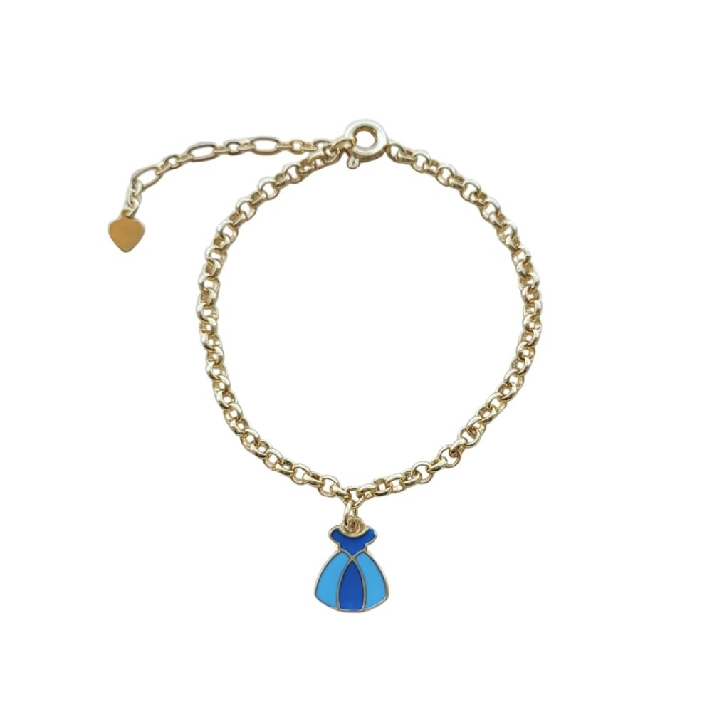 Pulseira infantil pingente esmaltado banho ouro 18k