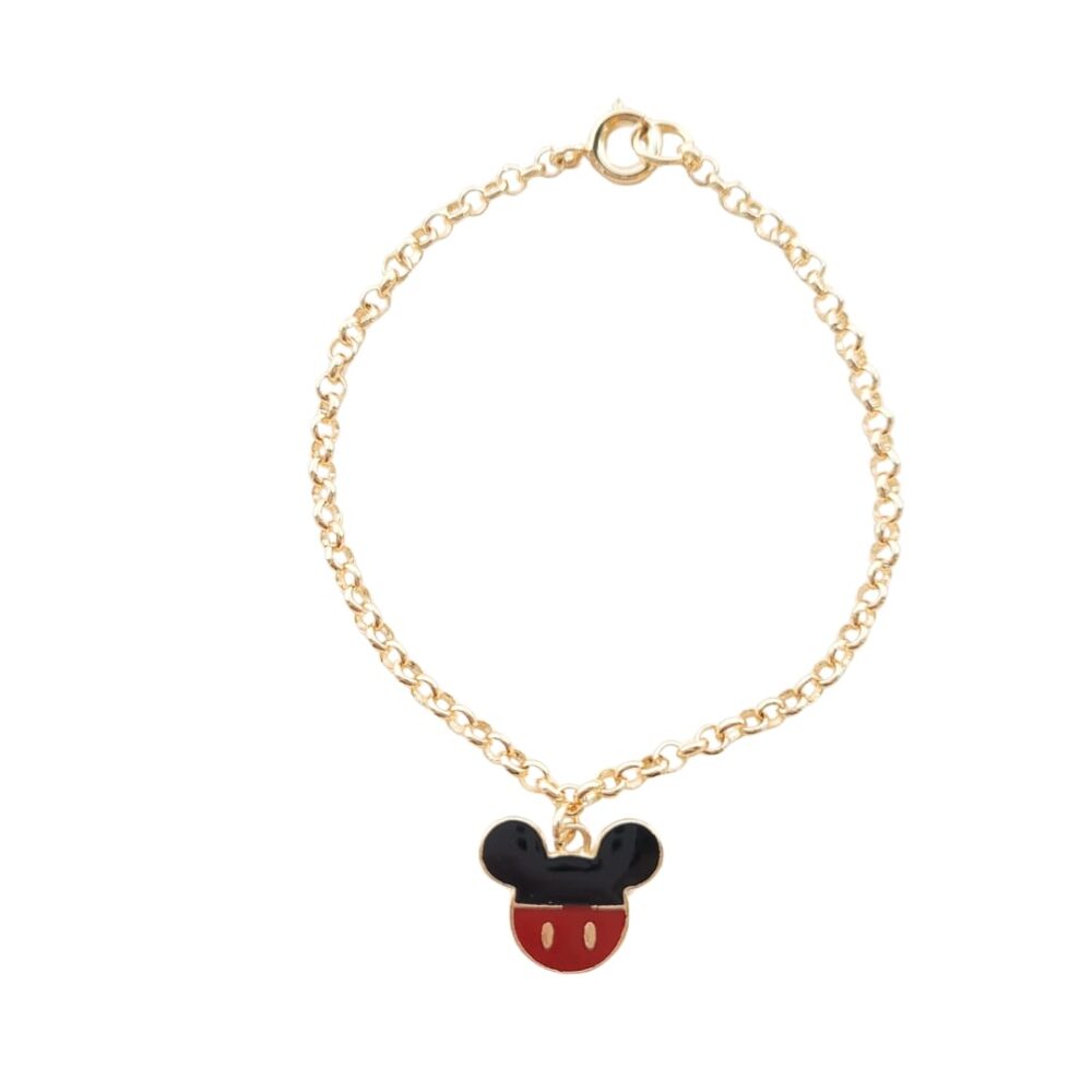 Pulseira pingente esmaltado ratinho banho ouro 18k
