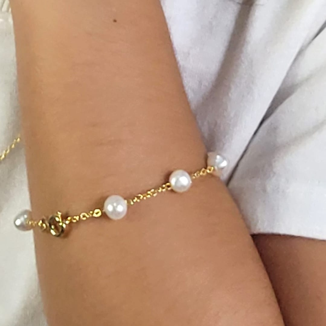 Pulseira pérolas naturais banho ouro 18k - Imagem 2