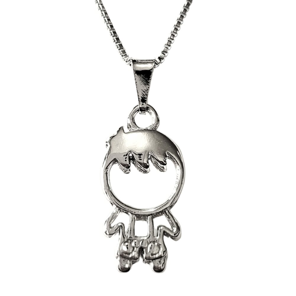 Colar pingente menino de franja banho ródio