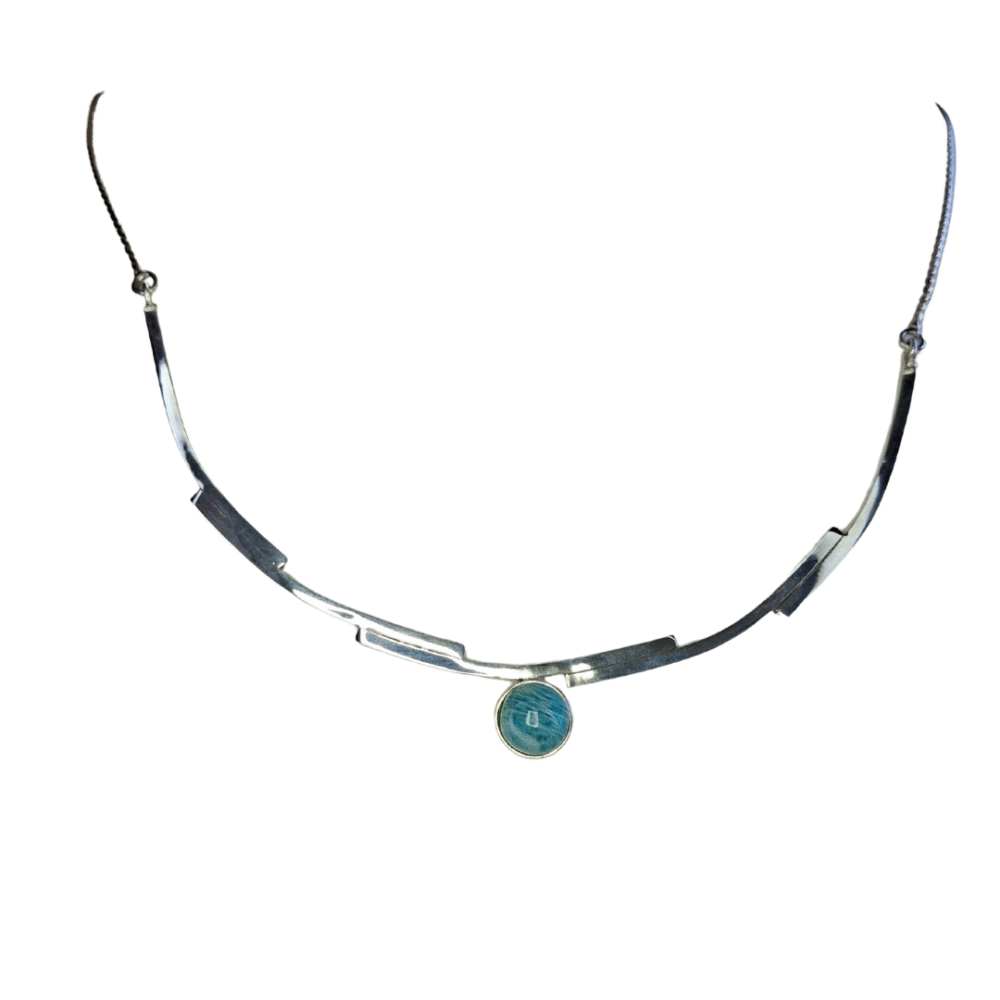 Colar pedra natural amazonita prata 950