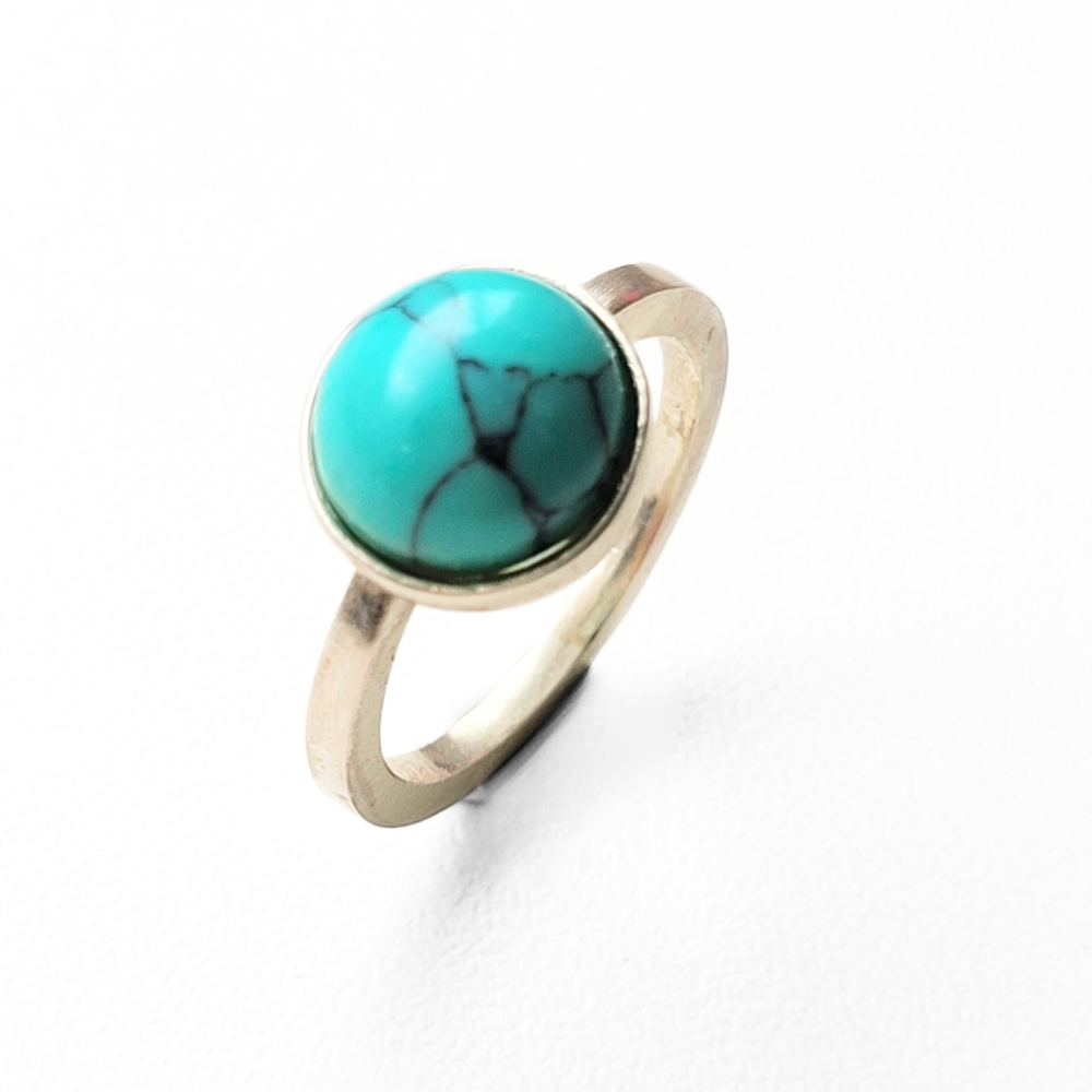 Anel turquesa natural prata 950
