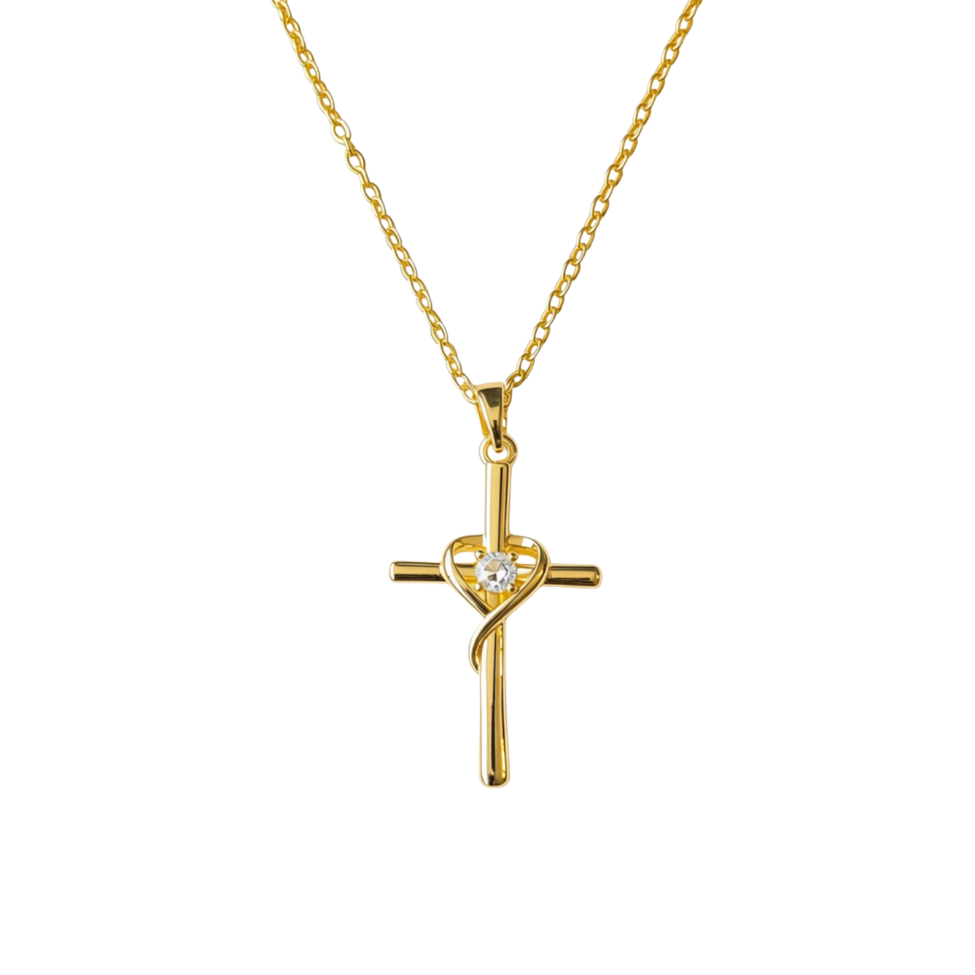 Colar cruz coração banho ouro 18k