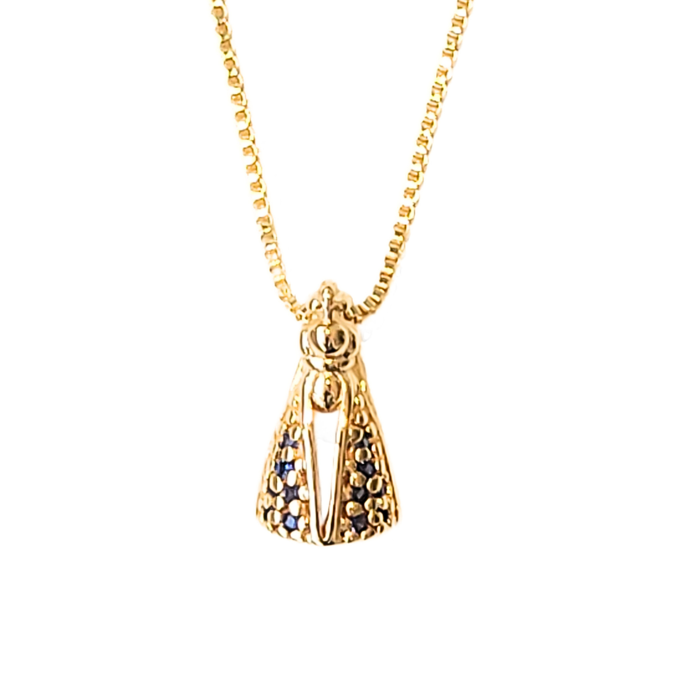 Colar Mini N.Sra. Aparecida cravejado zirconias banho ouro 18k